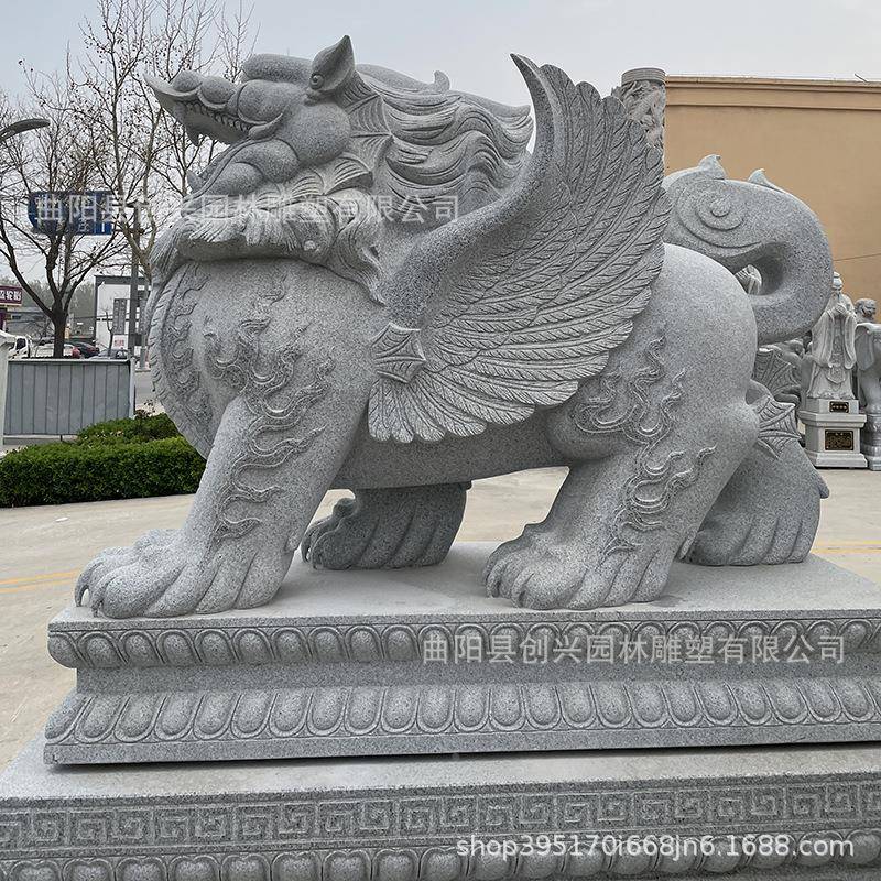 厂工家石雕貔花岩一对中式庭院公JNF岗司厂小区门口招财貅摆件龙
