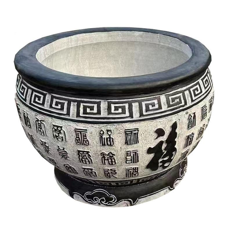 石盆池雕鱼缸花石缸庭院门海大缸天然石花头水缸青石仿古养石雕鱼