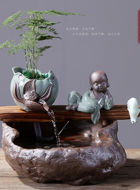 摆公创意制作循环水CDI养鱼流水件陶瓷客办厅室桌面加湿器喷泉流
