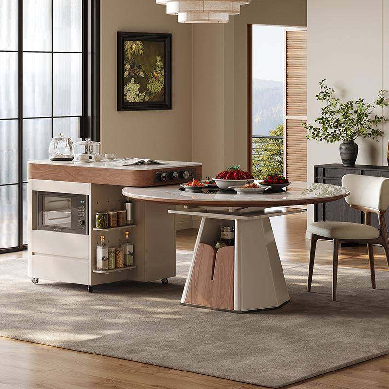 餐新款餐桌厨房家用伸岩板台桌一体缩实木带电磁岛炉方圆两用圆桌,商业/办公家具,餐桌椅系列,淘宝优惠券,粉丝福利购,淘宝优惠卷