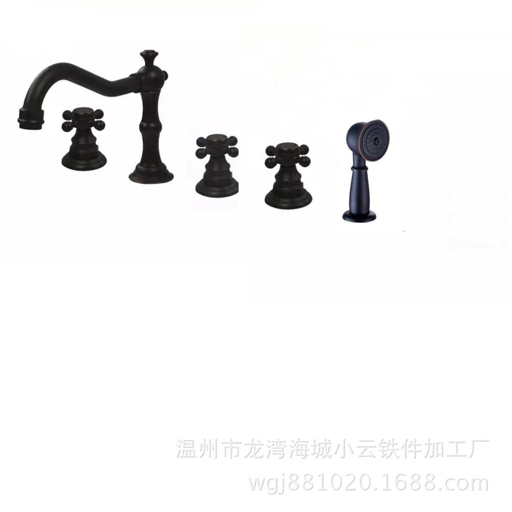 铜黑古铜分缸体浴五件套龙头按摩浴缸五孔龙镀76620金水头晶手球
