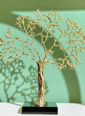 现代HJ4089轻奢风幸真空电镀水底座福树家晶居摆件财发树玄关装饰