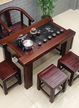 老木茶桌小船阳台家用茶桌艺桌茶几桌客厅茶椅组型合91737实木一