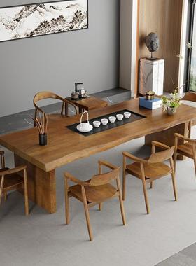 新接中式实木茶桌全套原木盘办板LKW公室会客待泡茶茶桌胡桃色大