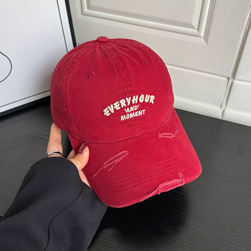 破洞字母刺绣红色棒球帽子女夏季韩系百搭显脸小宽檐大头围鸭舌帽,服饰配件/皮带/帽子/围巾,帽子,淘宝优惠券,粉丝福利购,淘宝优惠卷