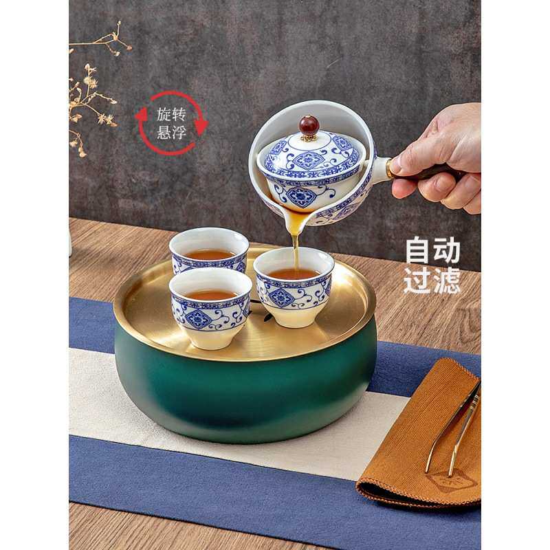 户外旅行茶具套装轻奢金色茶盘潮汕家用小型便携式功夫铜茶具茶道
