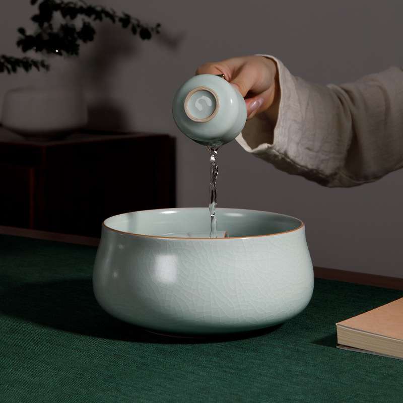 汝窑茶洗开片水盂水洗茶缸茶杯汝瓷陶瓷茶具茶盆建水茶盂茶渣