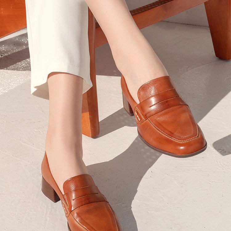 皇冠老店Pikolinos派高雁牛皮中口圆头方跟套脚乐福鞋PL221403