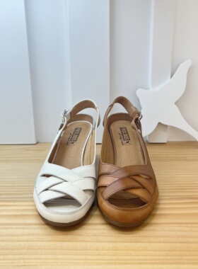 专柜正品Pikolinos派高雁夏季擦色牛皮鱼嘴一字扣带凉鞋PM254301