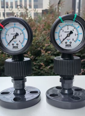 法兰式连接PP隔膜压力表 黑色耐酸碱防腐污水处理隔膜耐震压力表