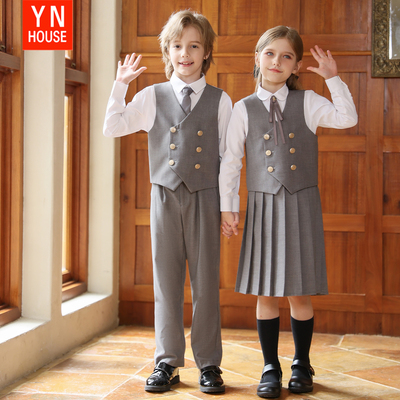 儿童演出服秋冬长袖英伦风马甲男女童班服合唱服朗诵开学校服套装
