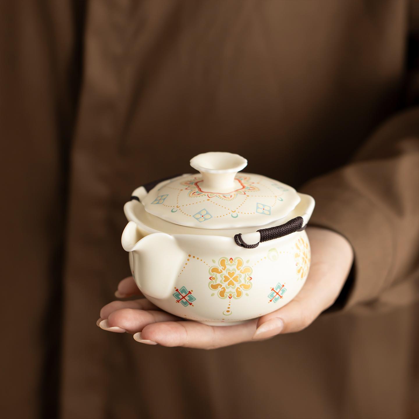 新中宝相花纹手抓壶陶瓷高颜值泡茶壶手工不烫手宝瓶壶高档茶具
