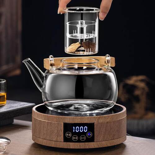 B^2024新款电陶炉煮茶器蒸煮一体耐高温玻璃泡茶家用茶具烧水壶套