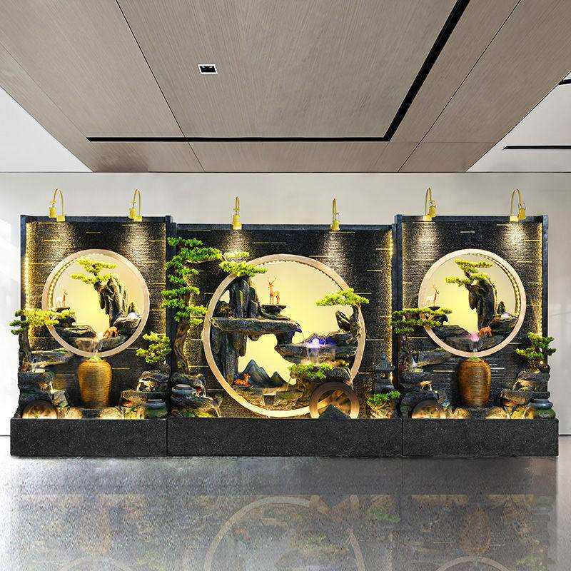 假山流水喷泉水幕墙屏风别墅庭院造景装饰公司酒店招财风水轮摆件