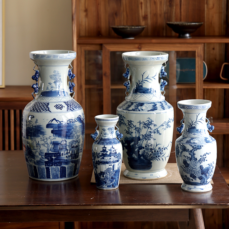 青花瓷花瓶景德镇陶瓷器花瓶插花喜字仿古中式家居客厅小装饰瓷瓶