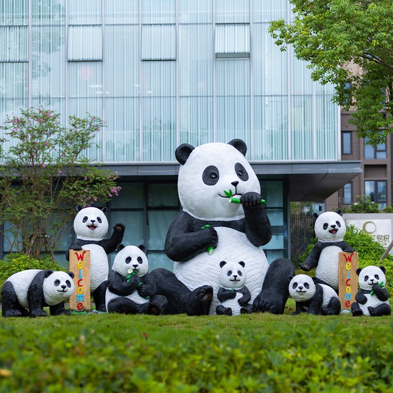 玻璃钢仿真竹子熊猫雕塑户外小区售楼部草坪园林景观装饰动物摆件
