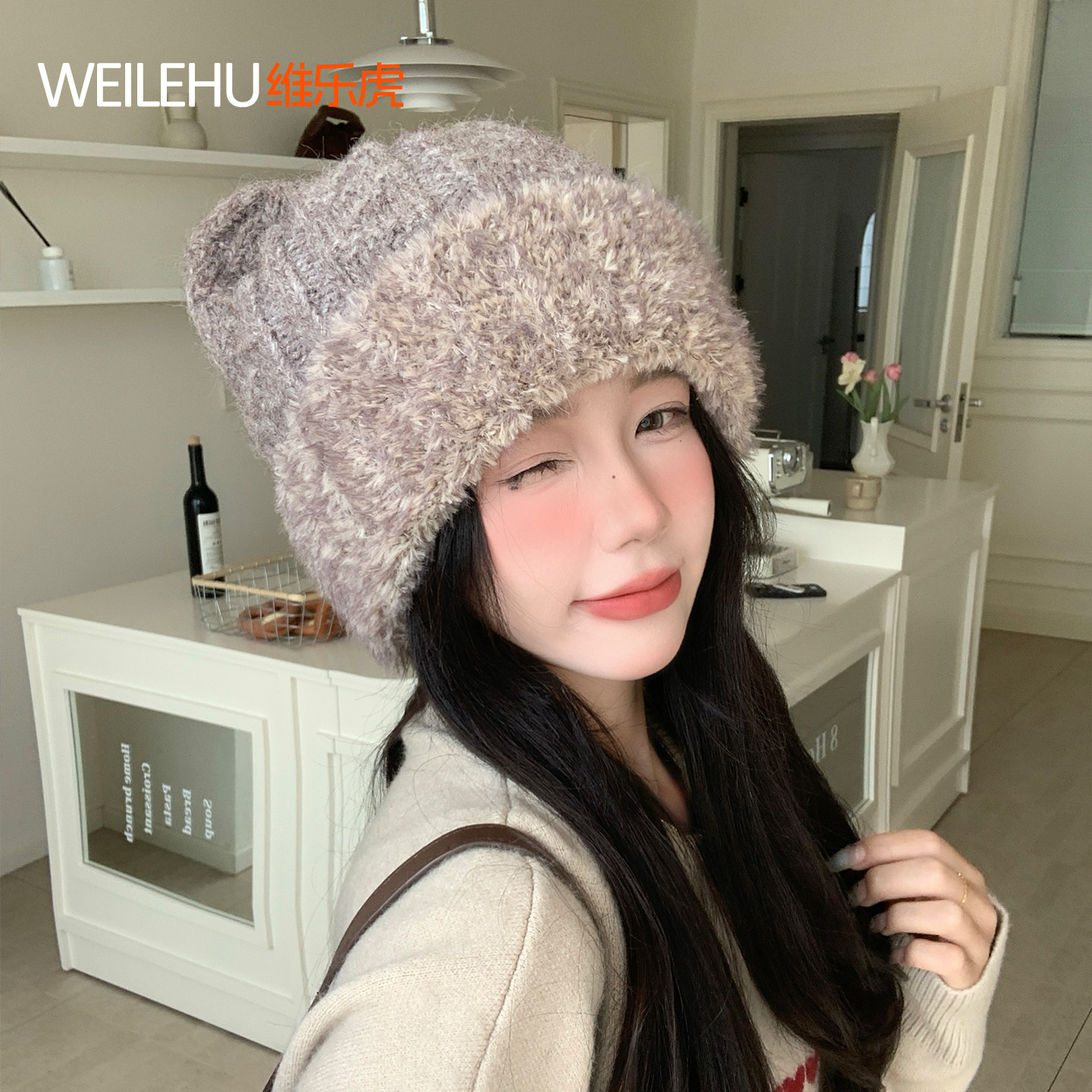 毛线帽女保暖加厚针织帽2026新款秋冬季猫耳朵显脸小月子冷帽护耳
