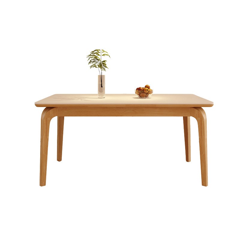 原木色岩板餐桌家用小户型饭桌子客厅长方形现代简约餐桌椅组合