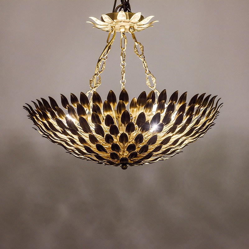 全铜美式乡村灯田园大气简约主卧室设计师风格餐客厅家用树叶吊灯