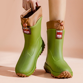 千牧芙中筒水鞋 胶鞋 女加绒防滑保暖防水亲子雨靴水靴加绒雨鞋 男士