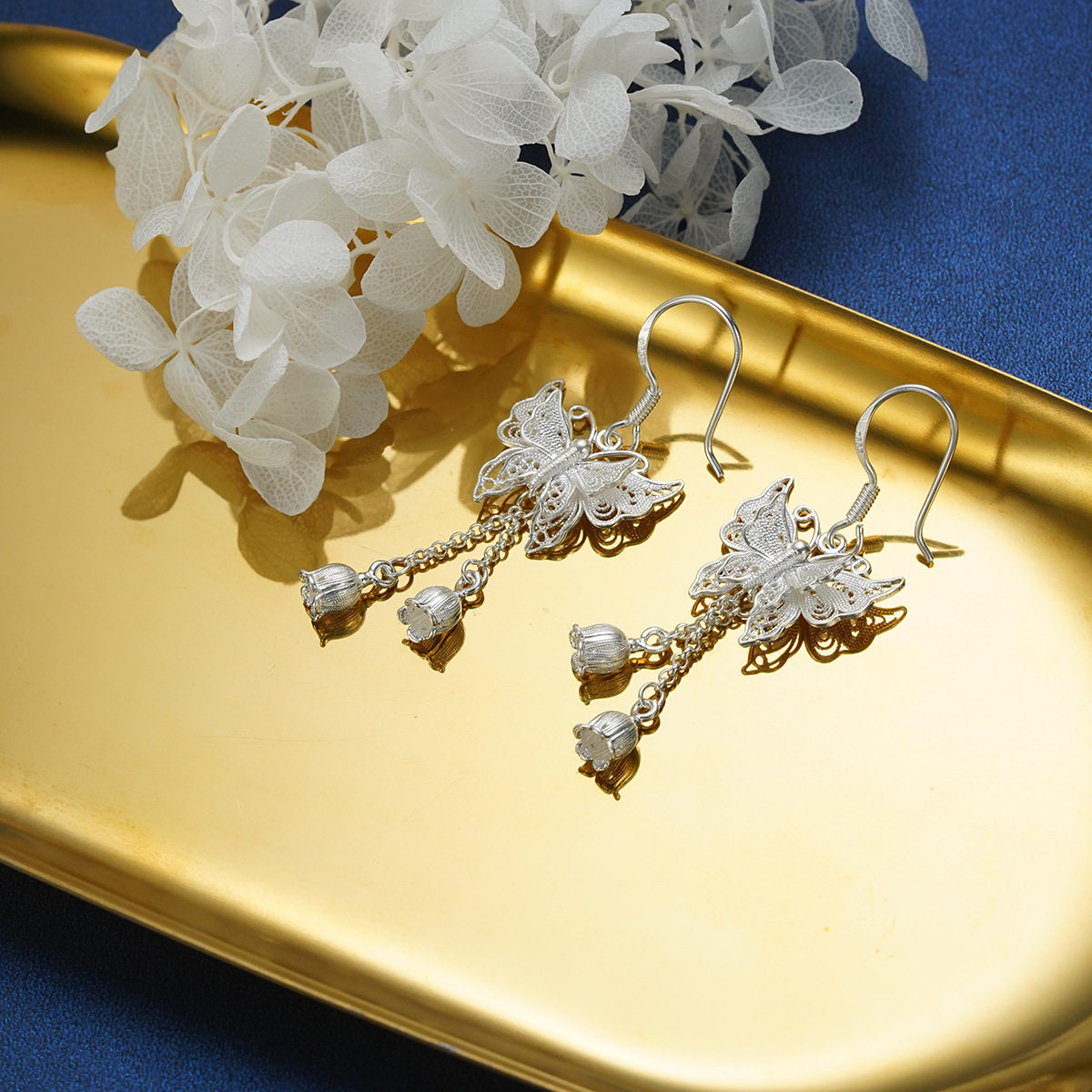 足银s99花丝蝴蝶铃兰花耳坠正品纯银长款镂空流苏耳环新中式耳钩,饰品/流行首饰/时尚饰品新,银饰耳饰,淘宝优惠券,粉丝福利购,淘宝优惠卷