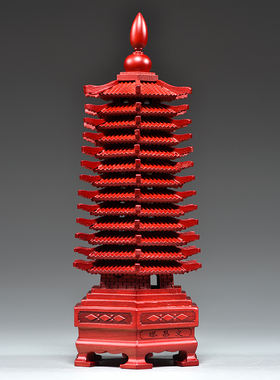 红色桃木雕刻十三层文昌塔摆件实木13层文昌塔客厅书房装饰工艺品