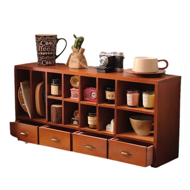 复古桌面收纳柜 桌面置物架墙壁挂墙收纳盒免打孔实木质格子架