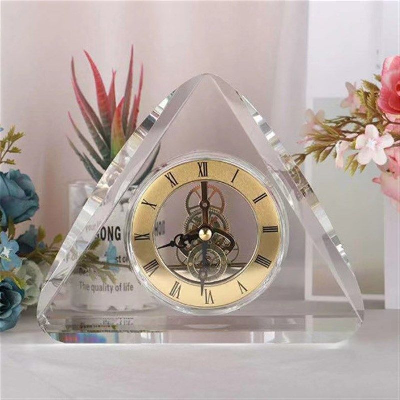 凌韵水晶钟表现代简约可加LOG轻奢创意水晶机械台钟家居办工摆件