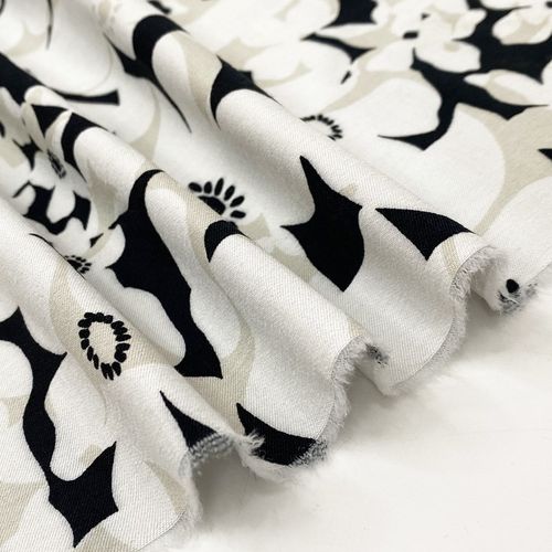 印花布料人造棉布料直弹罗缎铅笔裤阔腿裤布料黑白印花布料