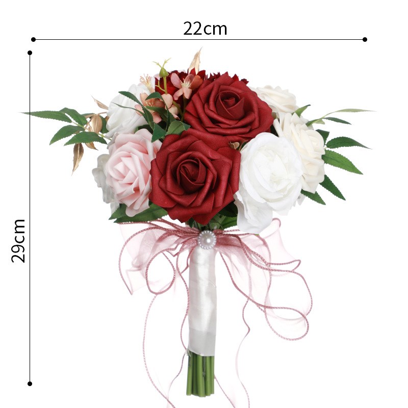 婚礼新娘手捧花仿真玫瑰结婚花束双拼色森系人造高级感手捧花