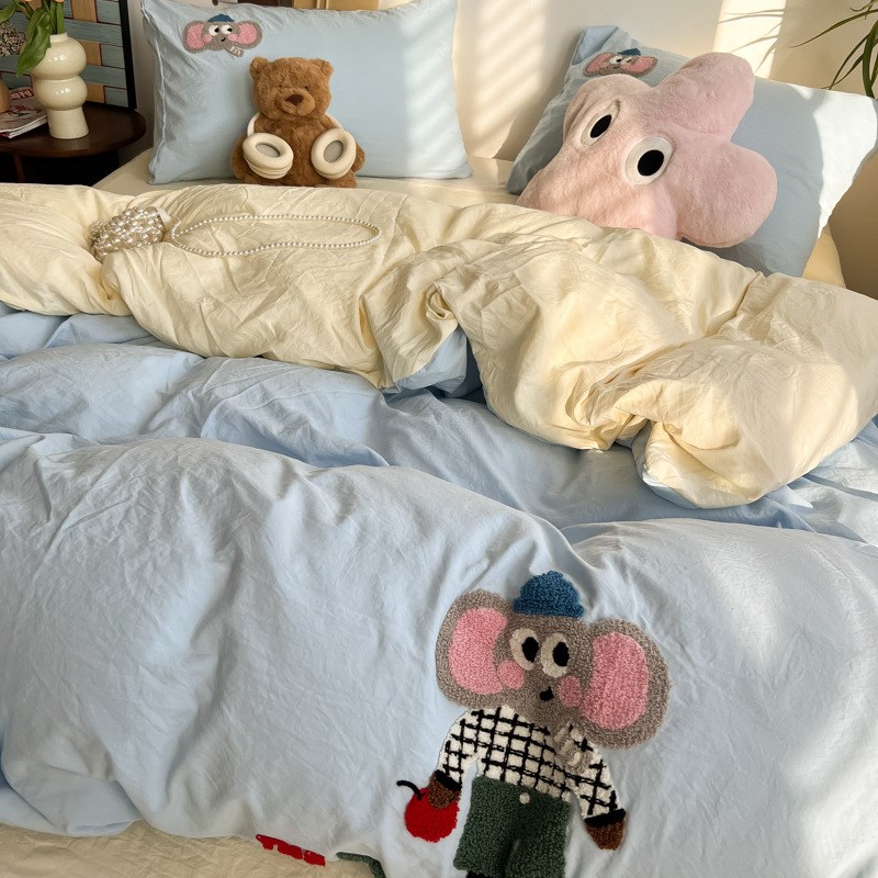 新款毛巾绣床上三件套学生宿舍四件套床单被套单人上下铺床上用品