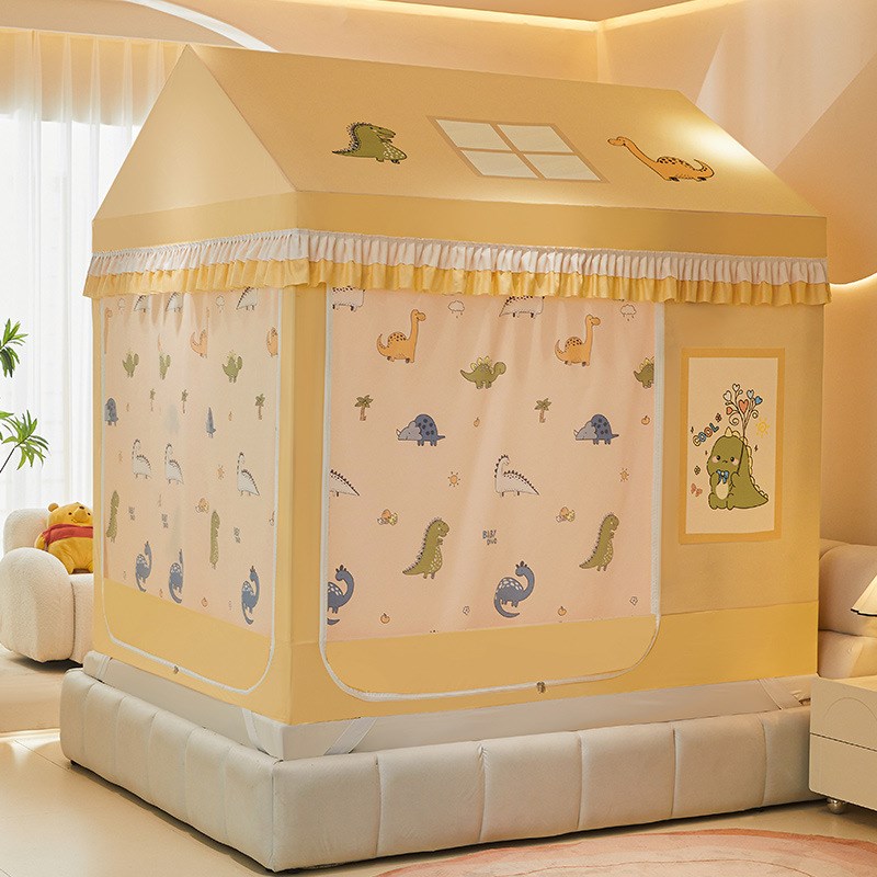 家用城堡坐床式儿童蚊帐单双人床房型床帘遮光防尘封闭式防蚊罩