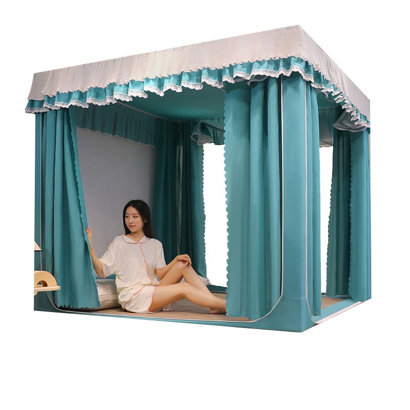 强遮光床帘蚊帐家用2025新款卧室公主风免安装三开门纹账2024