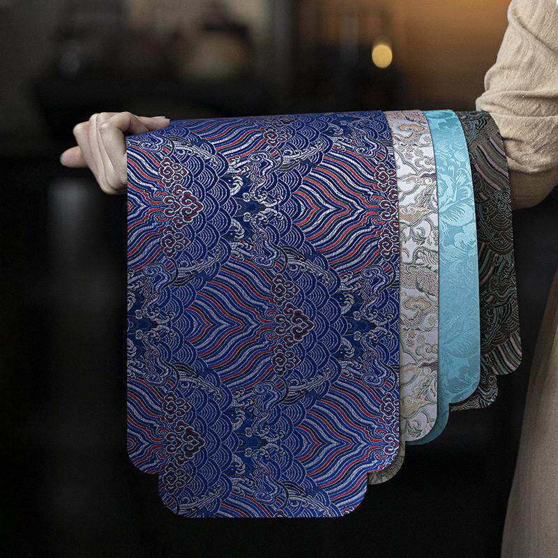 墨己新中式刺绣防水茶席仿古海水江崖纹织锦布艺桌布餐席隔热桌旗