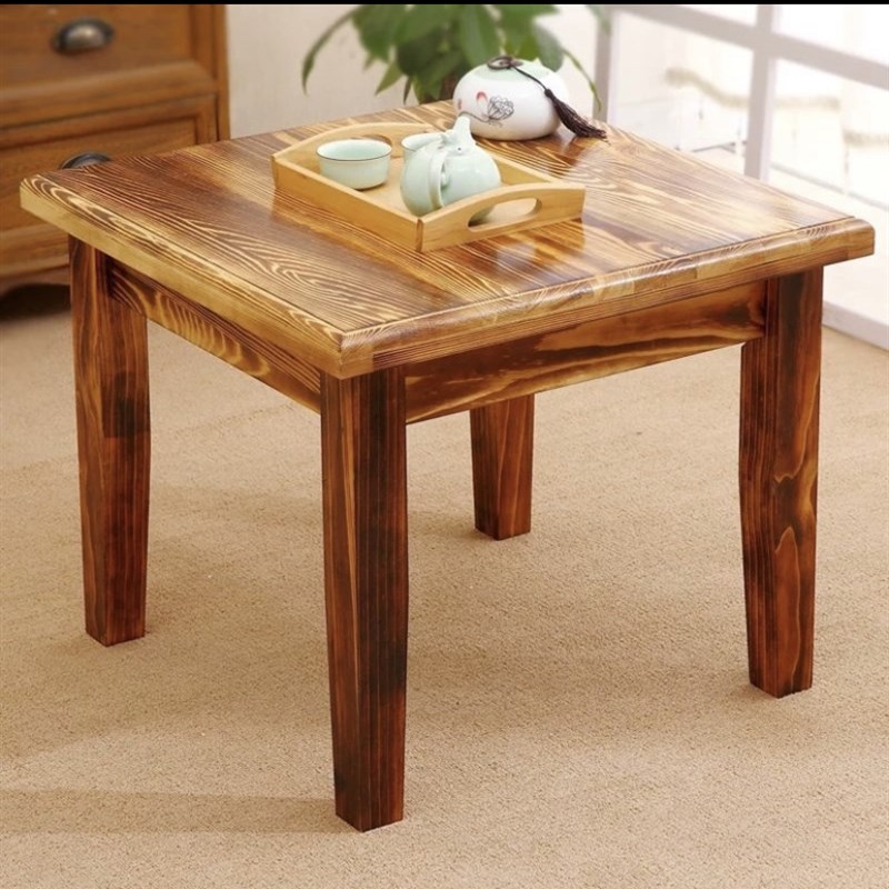 3Y实木小方桌家用矮桌吃饭四方桌子复古客厅茶桌阳台木头桌正方形