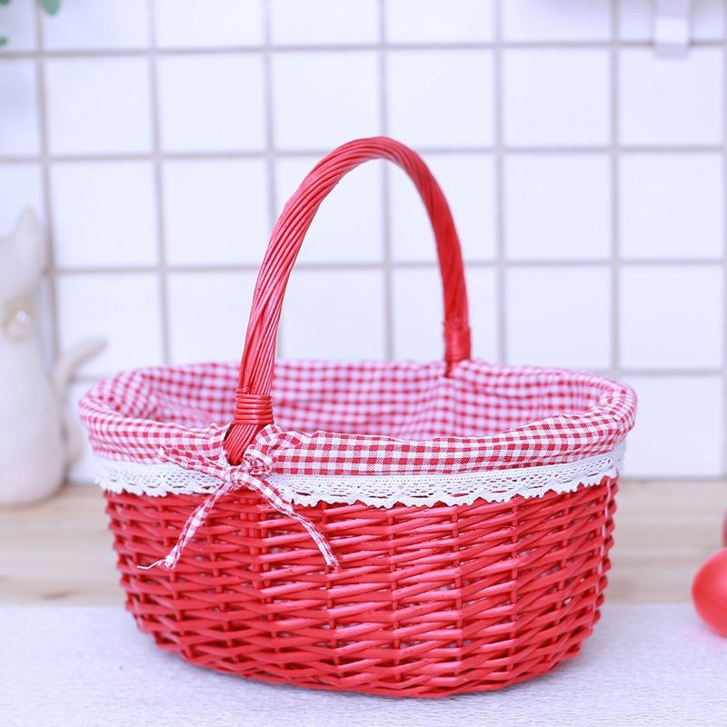 篮子订婚过大礼水果篮亲满月鸡蛋手提篮竹R^红色篮子喜事结婚