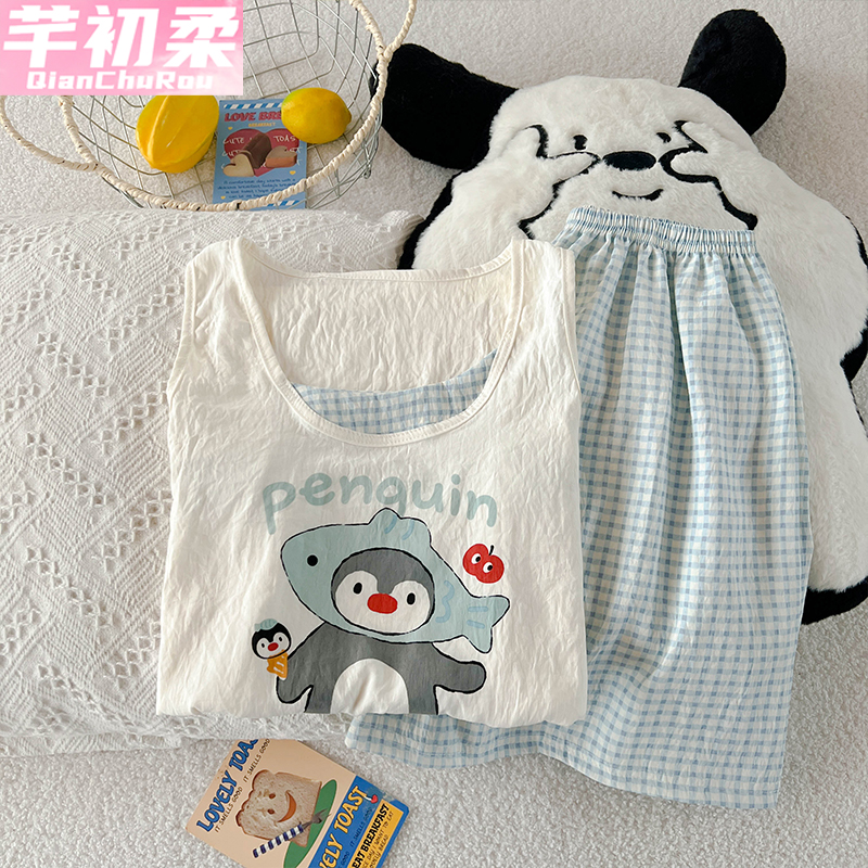 企鹅背心云朵棉睡衣女夏季新款