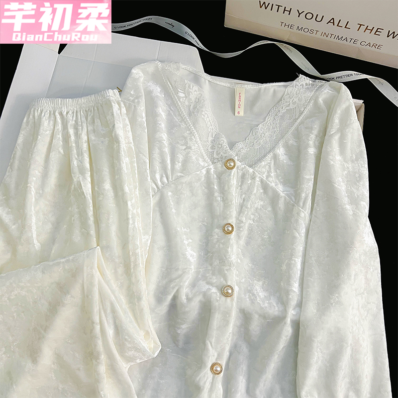 2025新款金丝绒开衫睡衣套装女