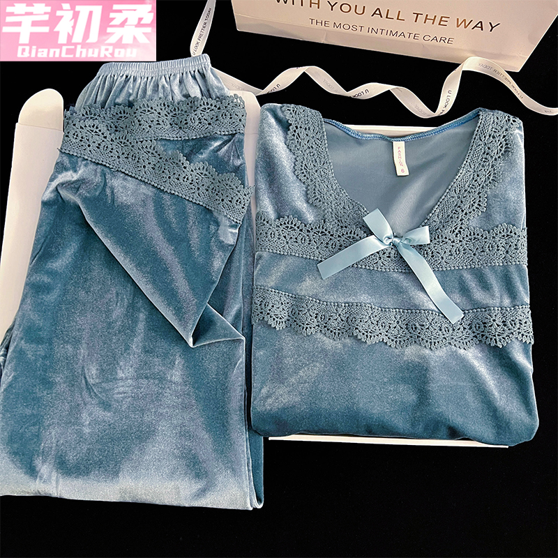金丝绒女长袖睡衣套装2025新款