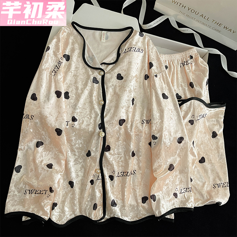 金丝绒公主开衫女睡衣套装