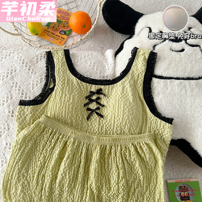 带胸垫睡衣女夏季带胸垫甜美蝴蝶