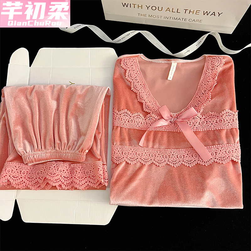 金丝绒女长袖睡衣套装2025新款