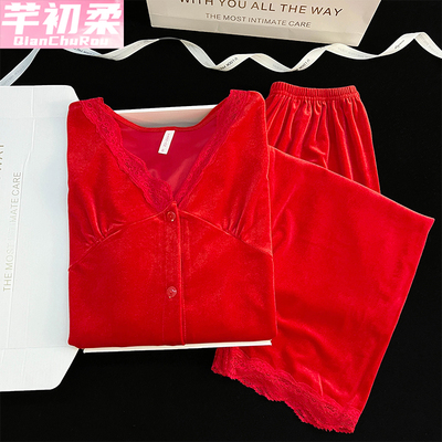 金丝绒女可外穿大码睡衣套装