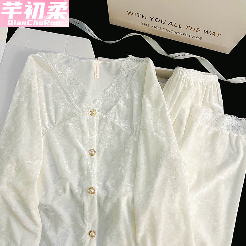 2025新款金丝绒开衫睡衣套装女