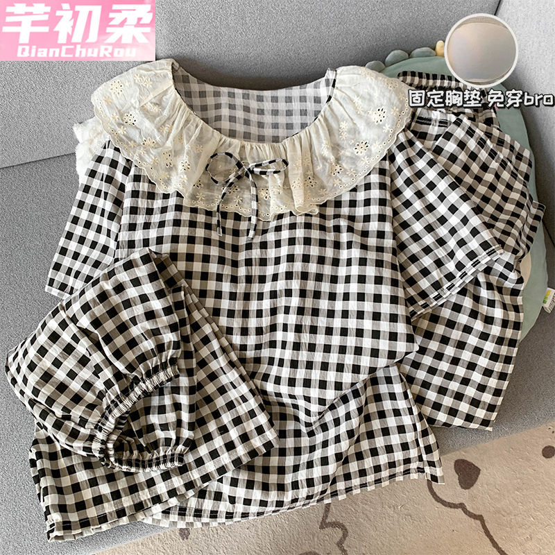 云朵棉睡衣三件套夏季少女甜美