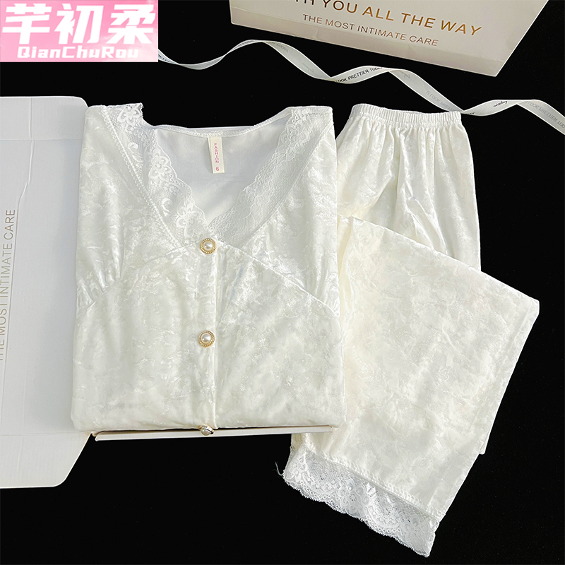 2025新款金丝绒开衫睡衣套装女