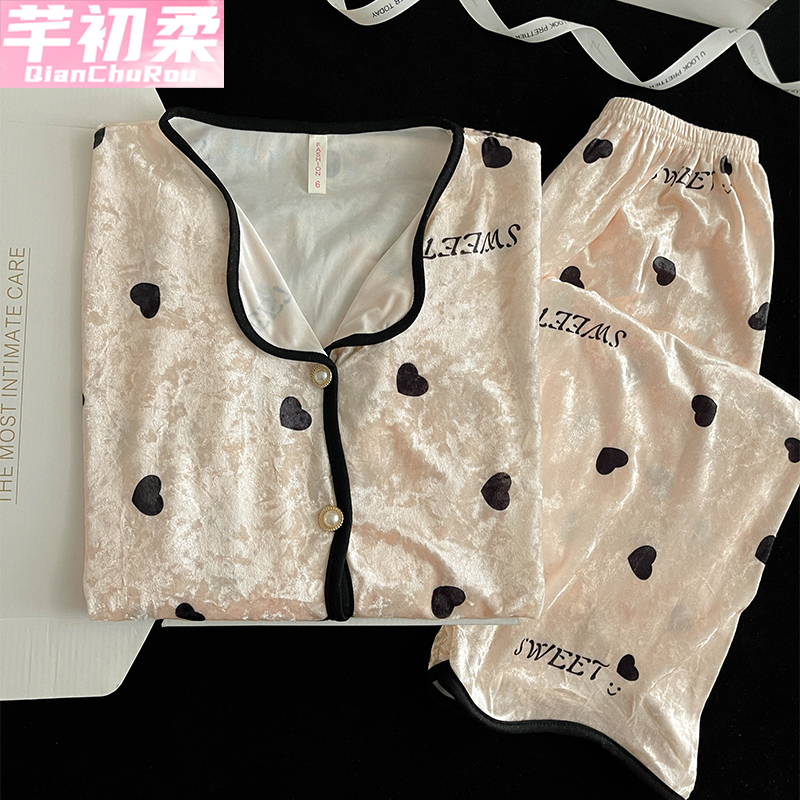 金丝绒公主开衫女睡衣套装