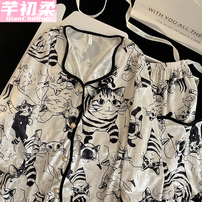 金丝绒公主开衫女睡衣套装