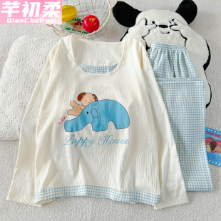 企鹅云朵棉睡衣女春秋冬季新款可爱少女长袖长裤可外穿家居服套装