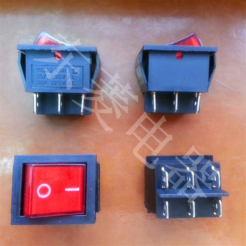 KCD4-202N船型带灯翘板红绿色电源开关KCD2/KCD5/KCD7-202N6脚2档